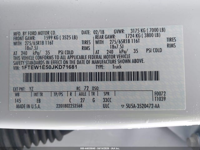 2018 FORD F-150 1FTEW1E50JKD71681 Photo 8