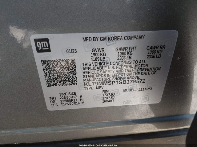 44835043 :رقم المزاد ، KL79MMSP1SB179571 vin ، 2025 Chevrolet Trailblazer Fwd Ls مزاد بيع