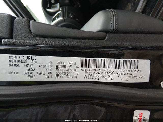 Aukcja sprzedaży 2016 Jeep Grand Cherokee High Altitude, vin: 1C4RJFCG2GC376630, numer aukcji: 44835047