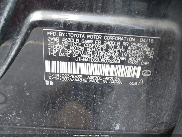 Aukcja sprzedaży 2018 Lexus Is 300, vin: JTHBA1D22J5076264, numer aukcji: 44835052