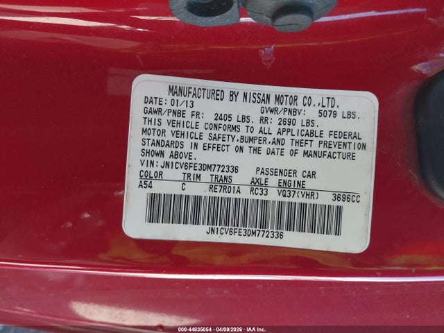 Продаж на аукціоні авто 2013 Infiniti G37, vin: JN1CV6FE3DM772336, номер лоту: 44835054