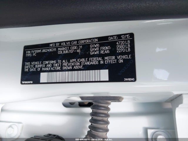 Aukcja sprzedaży 2016 Volvo S60 T5 Drive-e, vin: YV126MFJ8G2406311, numer aukcji: 44835070