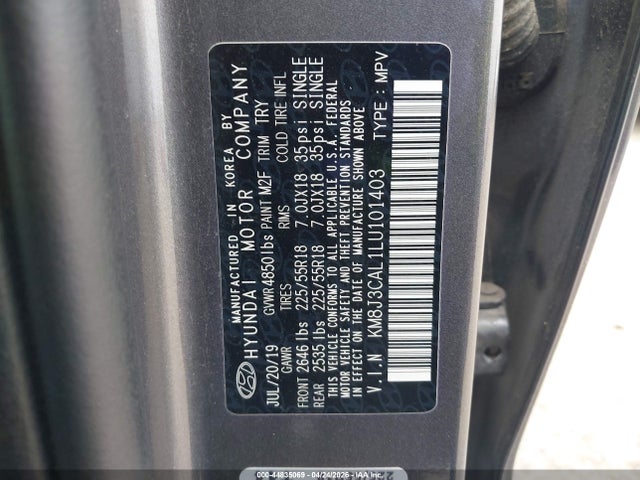 Продажа на аукционе авто 2020 Hyundai Tucson Limited, vin: KM8J3CAL1LU101403, номер лота: 44835069
