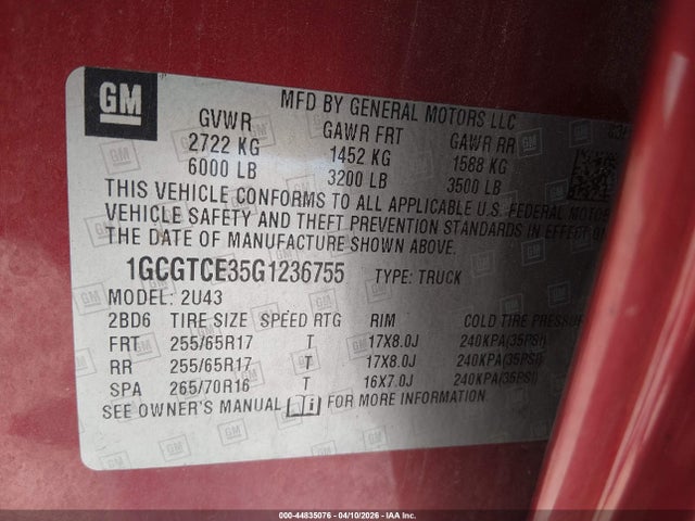 1GCGTCE35G1236755 Chevrolet Colorado Lt