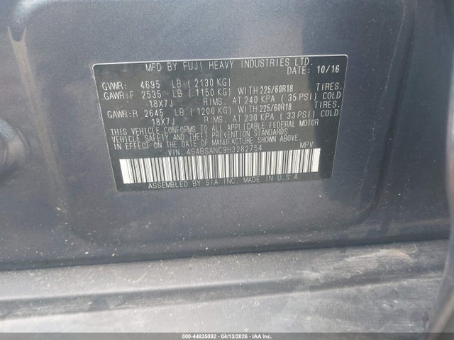 44835092 :رقم المزاد ، 4S4BSANC9H3282754 vin ، 2017 Subaru Outback 2.5i Limited مزاد بيع