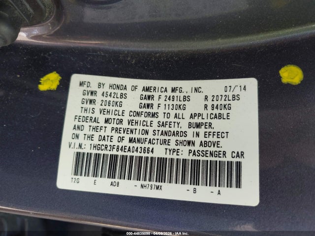 Aukcja sprzedaży 2014 Honda Accord Ex-l V-6, vin: 1HGCR3F84EA043664, numer aukcji: 44835098