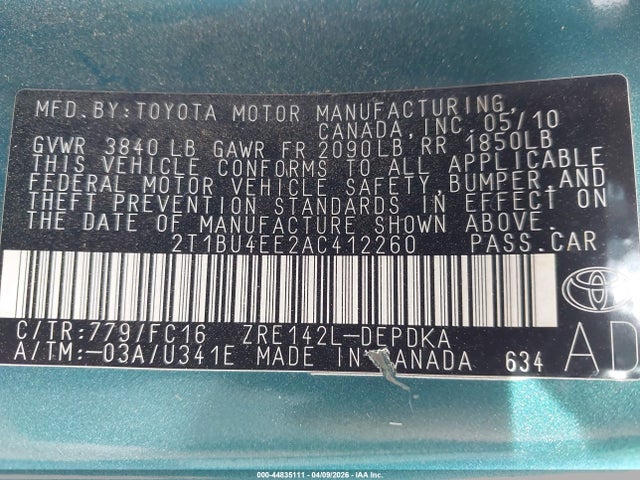 2010 TOYOTA COROLLA 2T1BU4EE2AC412260 Photo 8