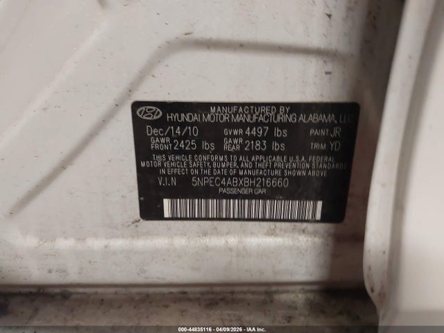 2011 HYUNDAI SONATA 5NPEC4ABXBH216660 Photo 8