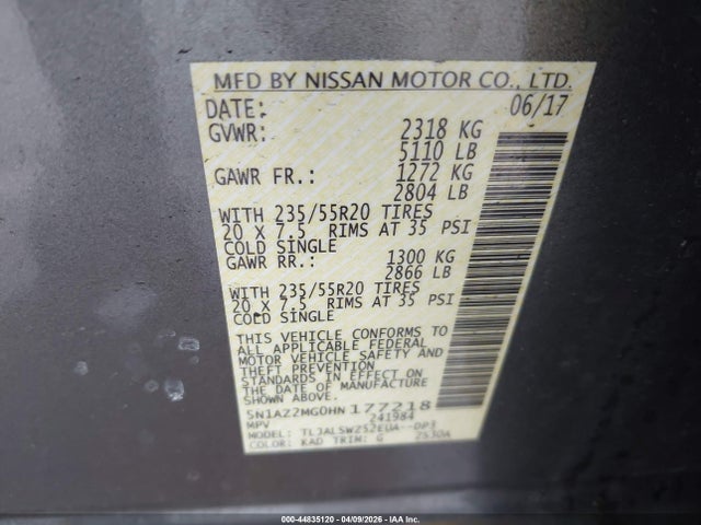 Продажа на аукционе авто 2017 Nissan Murano Platinum, vin: 5N1AZ2MG0HN177218, номер лота: 44835120