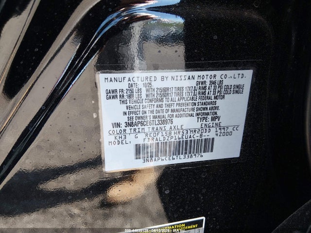 44835128 :رقم المزاد ، 3N8AP6CE6TL338976 vin ، 2026 Nissan Kicks Sv مزاد بيع