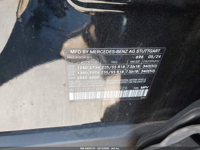 2024 Mercedes-benz Eqb 250 Suv მანქანა იყიდება აუქციონზე, vin: W1N9M0CB9RN093926, აუქციონის ნომერი: 44835133