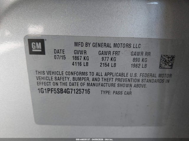 1G1PF5SB4G7125716 Chevrolet Cruze Limited 2lt Auto