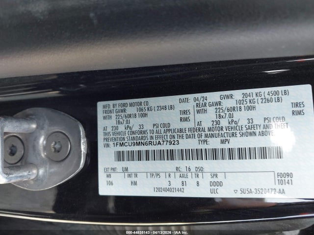 Продаж на аукціоні авто 2024 Ford Escape St-line, vin: 1FMCU9MN6RUA77923, номер лоту: 44835143