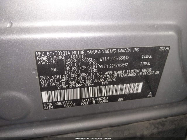 Aukcja sprzedaży 2021 Toyota Rav4 Xle, vin: 2T3W1RFV4MW107844, numer aukcji: 44835151