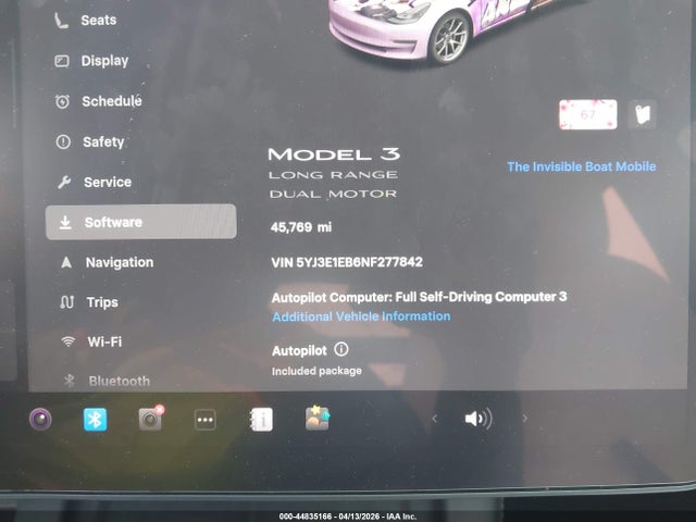 Продажа на аукционе авто 2022 Tesla Model 3 Long Range Dual Motor All-wheel Drive, vin: 5YJ3E1EB6NF277842, номер лота: 44835166