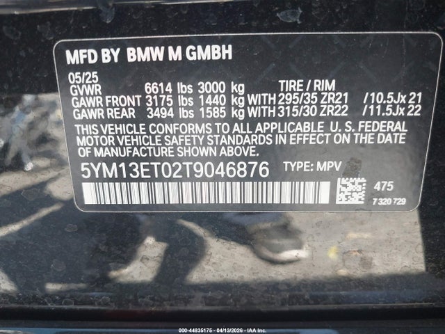Продаж на аукціоні авто 2026 Bmw X5 M Competition, vin: 5YM13ET02T9046876, номер лоту: 44835175