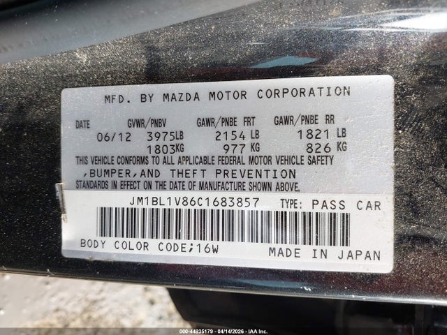 Продаж на аукціоні авто 2012 Mazda Mazda3 I Touring, vin: JM1BL1V86C1683857, номер лоту: 44835179