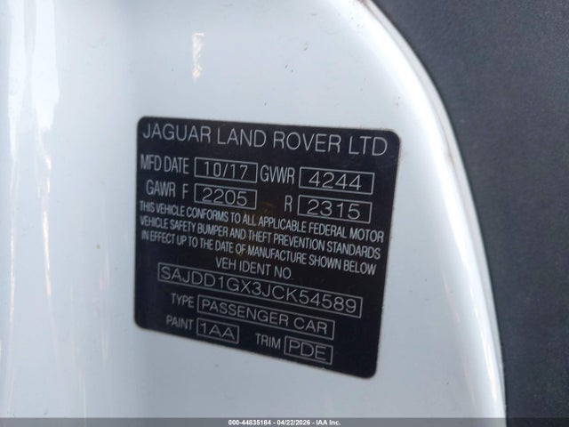 44835184 :رقم المزاد ، SAJDD1GX3JCK54589 vin ، 2018 Jaguar F-type 296hp مزاد بيع