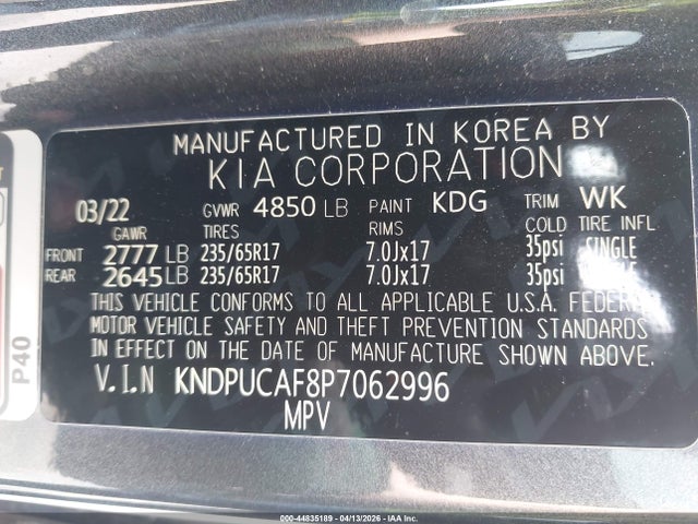 Продажа на аукционе авто 2023 Kia Sportage Lx, vin: KNDPUCAF8P7062996, номер лота: 44835189