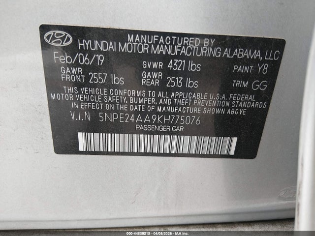 2019 HYUNDAI SONATA 5NPE24AA9KH775076 Photo 8