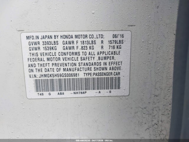 JHMGK5H59GS006981 Honda FIT LX