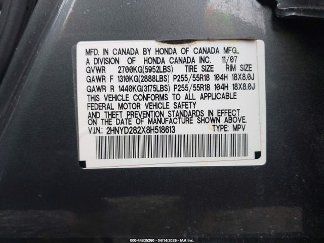 Aukcja sprzedaży 2008 Acura Mdx, vin: 2HNYD282X8H518613, numer aukcji: 44835260