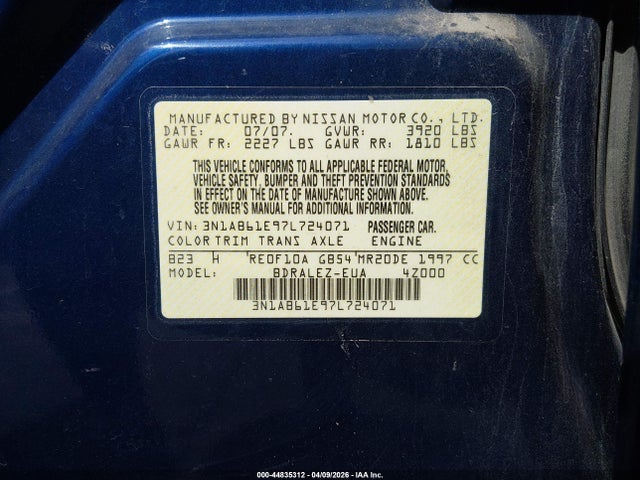 Продаж на аукціоні авто 2007 Nissan Sentra 2.0s, vin: 3N1AB61E97L724071, номер лоту: 44835312