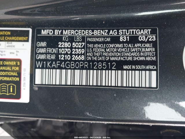 Продаж на аукціоні авто 2023 Mercedes-benz C 300 Sedan, vin: W1KAF4GB0PR128512, номер лоту: 44835321
