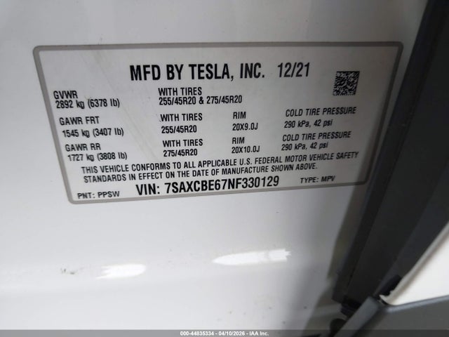 Aukcja sprzedaży 2022 Tesla Model X Plaid Tri Motor All-wheel Drive, vin: 7SAXCBE67NF330129, numer aukcji: 44835334