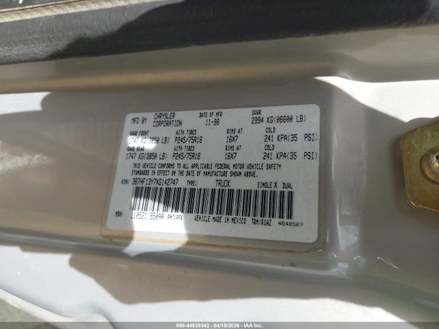 Продажа на аукционе авто 1999 Dodge Ram 1500 St, vin: 3B7HF13Y7XG142747, номер лота: 44835342