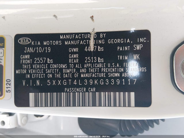 Aukcja sprzedaży 2019 Kia Optima Lx, vin: 5XXGT4L39KG339117, numer aukcji: 44835350