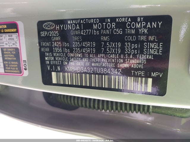 2026 Hyundai Kona Sel Premium მანქანა იყიდება აუქციონზე, vin: KM8HD3A32TU384342, აუქციონის ნომერი: 44835375