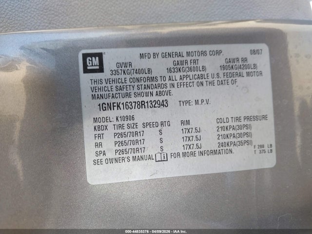 2008 CHEVROLET SUBURBAN 1500 1GNFK16378R132943 Photo 8