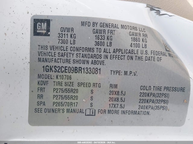 Aukcja sprzedaży 2011 Gmc Yukon Slt, vin: 1GKS2CE09BR133081, numer aukcji: 44835382