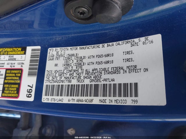 3TMGZ5AN2GM017708 Toyota Tacoma Limited
