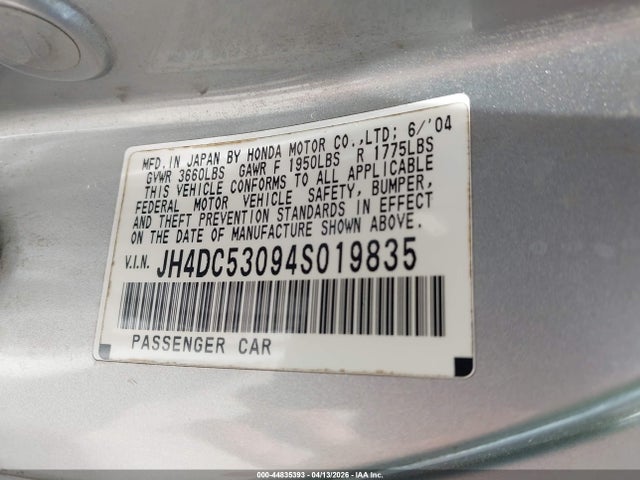 Aukcja sprzedaży 2004 Acura Rsx Type S, vin: JH4DC53094S019835, numer aukcji: 44835393
