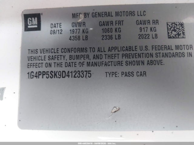 44835416 :رقم المزاد ، 1G4PP5SK9D4123375 vin ، 2013 Buick Verano مزاد بيع