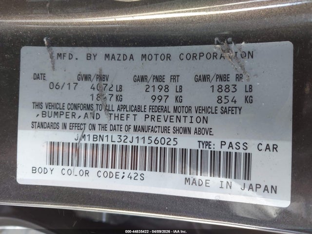 44835422 :رقم المزاد ، JM1BN1L32J1156025 vin ، 2018 Mazda Mazda3 Touring مزاد بيع
