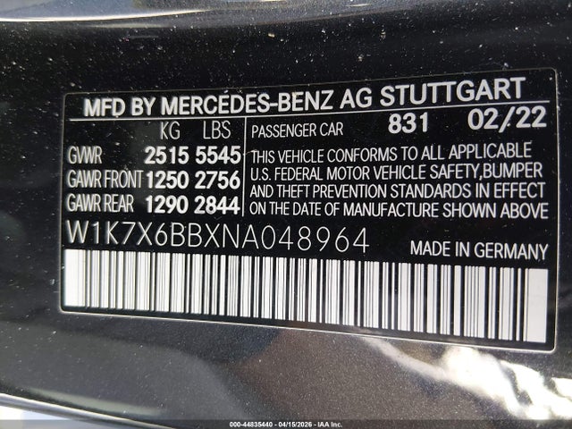 W1K7X6BBXNA048964 Mercedes-Benz Amg Gt 53 4-door Coupe