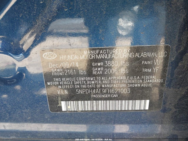 Aukcja sprzedaży 2015 Hyundai Elantra Se, vin: 5NPDH4AE9FH621003, numer aukcji: 44835446