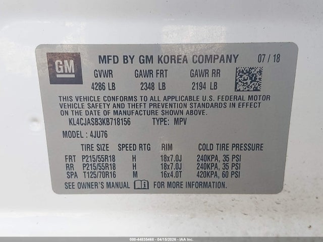 Продажа на аукционе авто 2019 Buick Encore Fwd Preferred, vin: KL4CJASB3KB718156, номер лота: 44835468