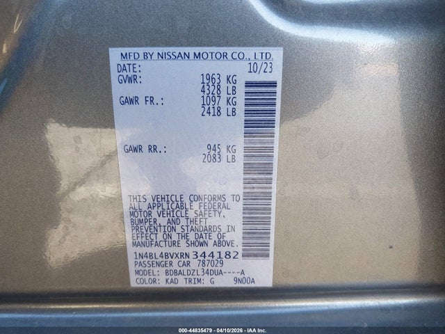 Aukcja sprzedaży 2024 Nissan Altima S Fwd, vin: 1N4BL4BVXRN344182, numer aukcji: 44835479