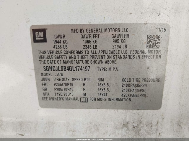 Chevrolet Trax Lt 2016 3GNCJLSB4GL174197 Image 9
