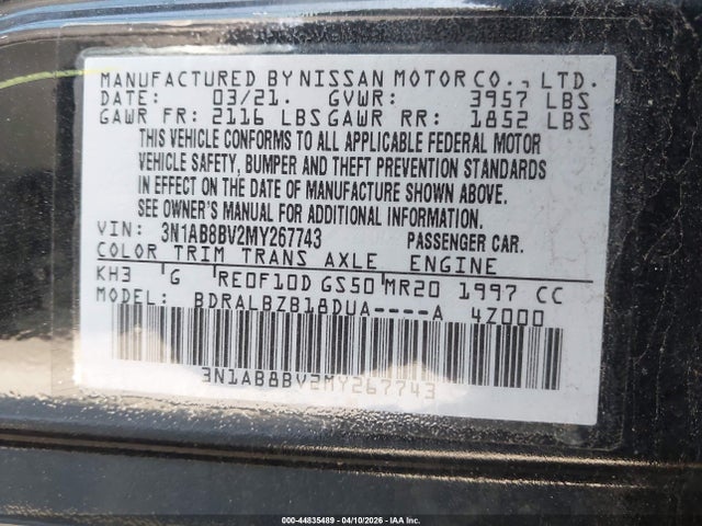 Продажа на аукционе авто 2021 Nissan Sentra S Xtronic Cvt, vin: 3N1AB8BV2MY267743, номер лота: 44835489