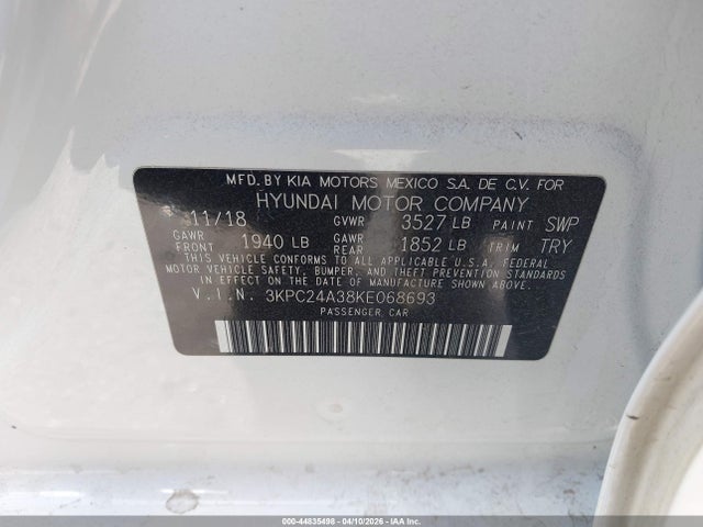 Aukcja sprzedaży 2019 Hyundai Accent Se, vin: 3KPC24A38KE068693, numer aukcji: 44835498