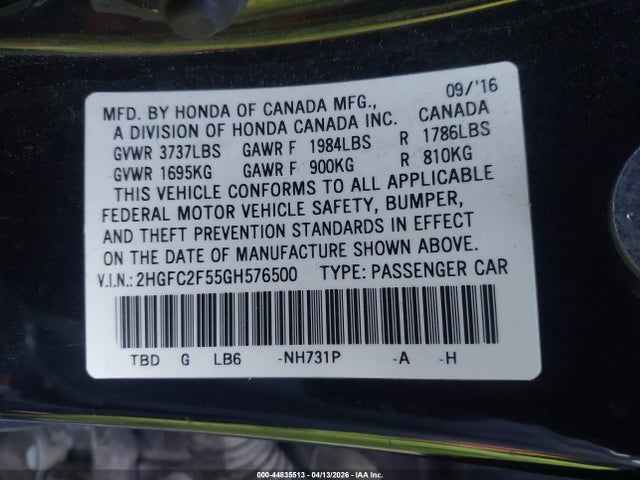 Honda Civic Lx 2016 2HGFC2F55GH576500 Image 9