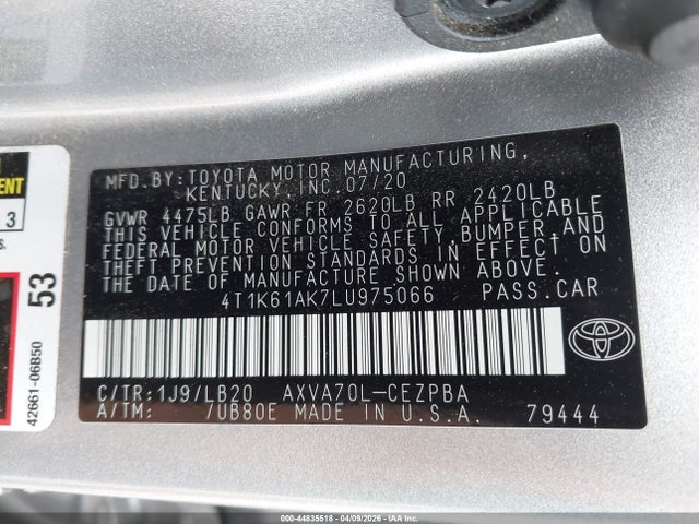 Toyota CAMRY XSE 2020 4T1K61AK7LU975066 Image 9