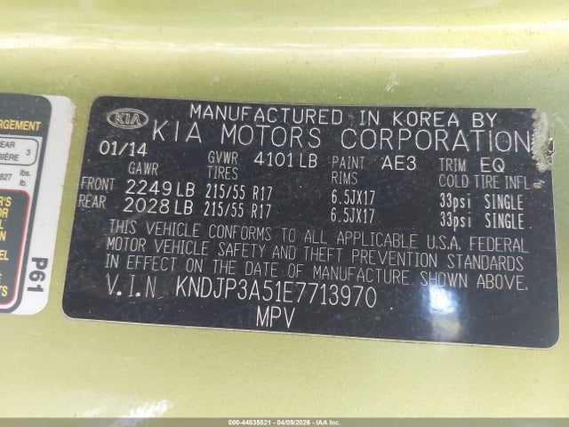 44835521 :رقم المزاد ، KNDJP3A51E7713970 vin ، 2014 Kia Soul + مزاد بيع