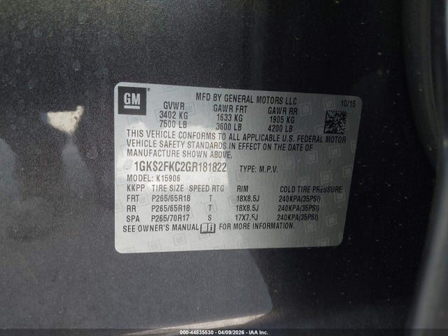 Продажа на аукционе авто 2016 Gmc Yukon Xl Sle, vin: 1GKS2FKC2GR181822, номер лота: 44835530