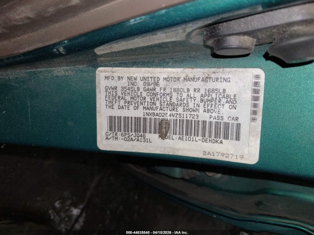 44835540 :رقم المزاد ، 1NXBA02E4VZ511723 vin ، 1997 Toyota Corolla Std مزاد بيع
